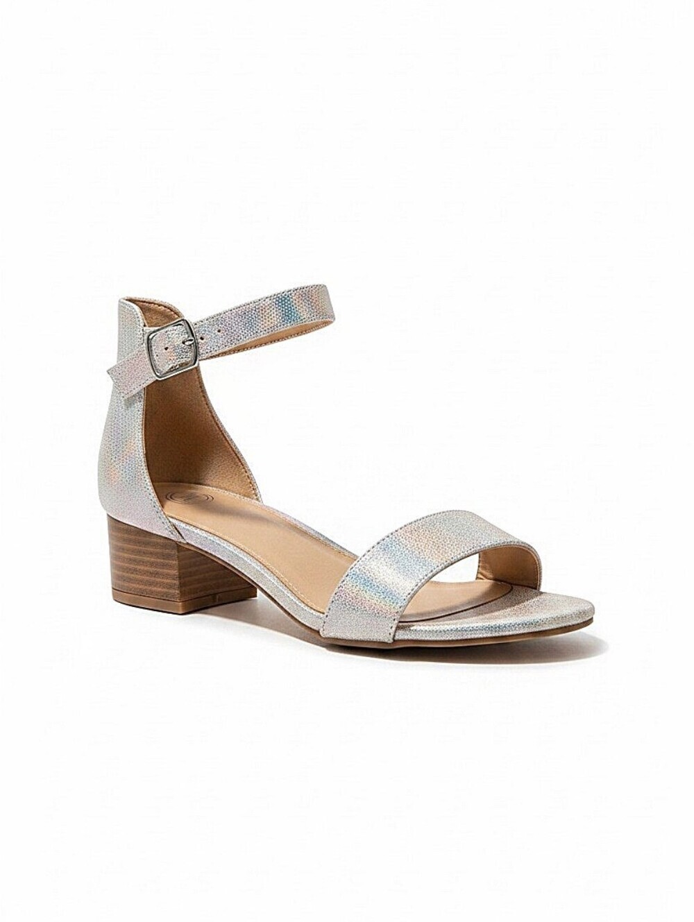 NEW! Wonder Nation Silver Iridescent Ankle-Strap Block Heel Sandal - Girls